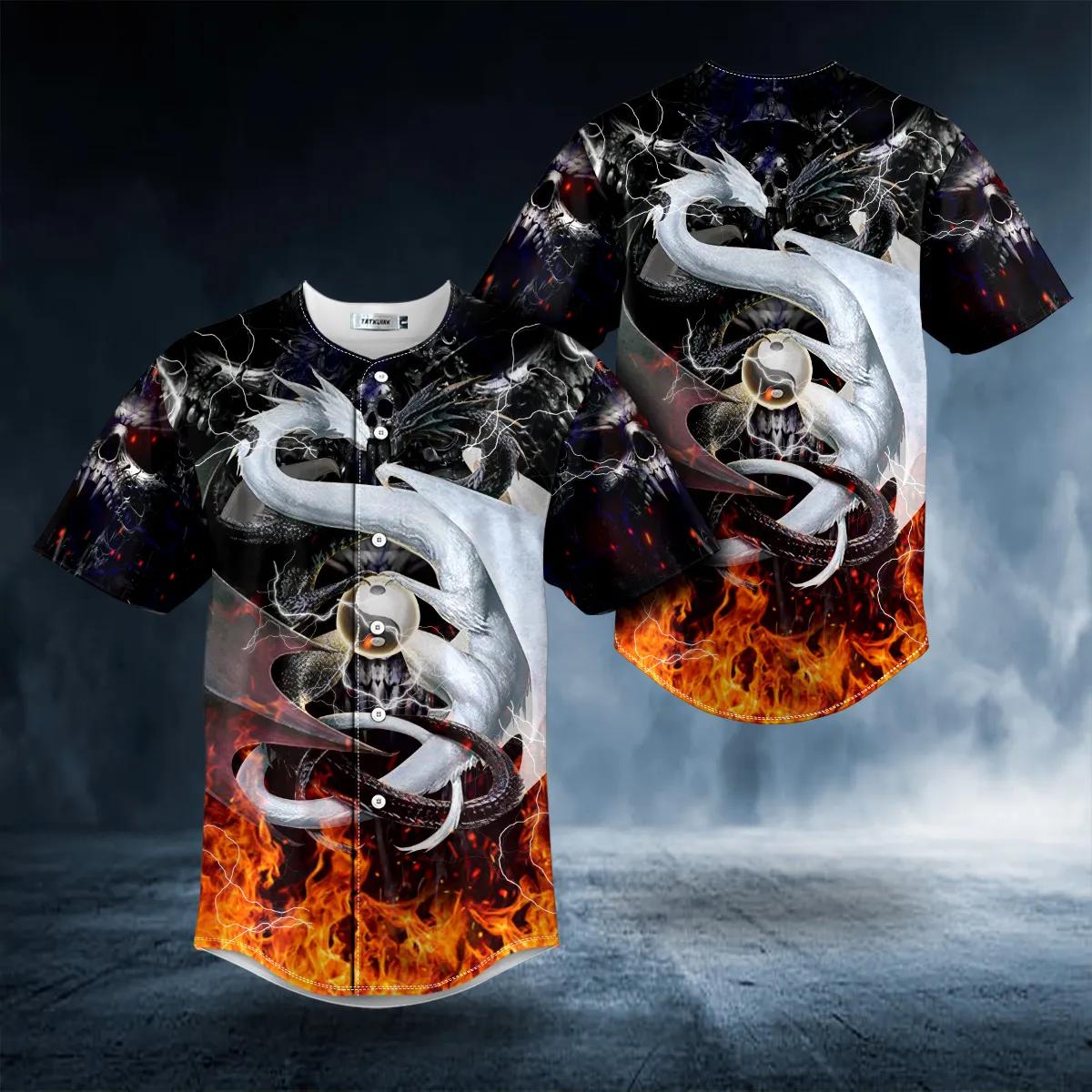 YinYang Dragons Fire Skull Baseball Jersey