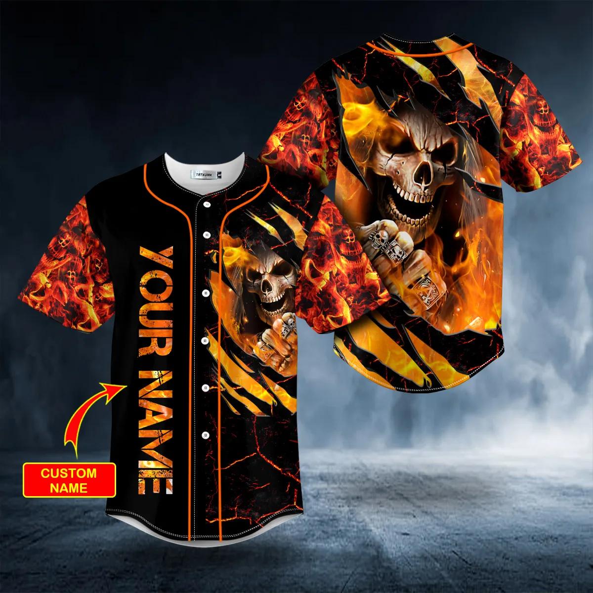 Angry Crack Fire Lava Skull Custom Baseball Jersey