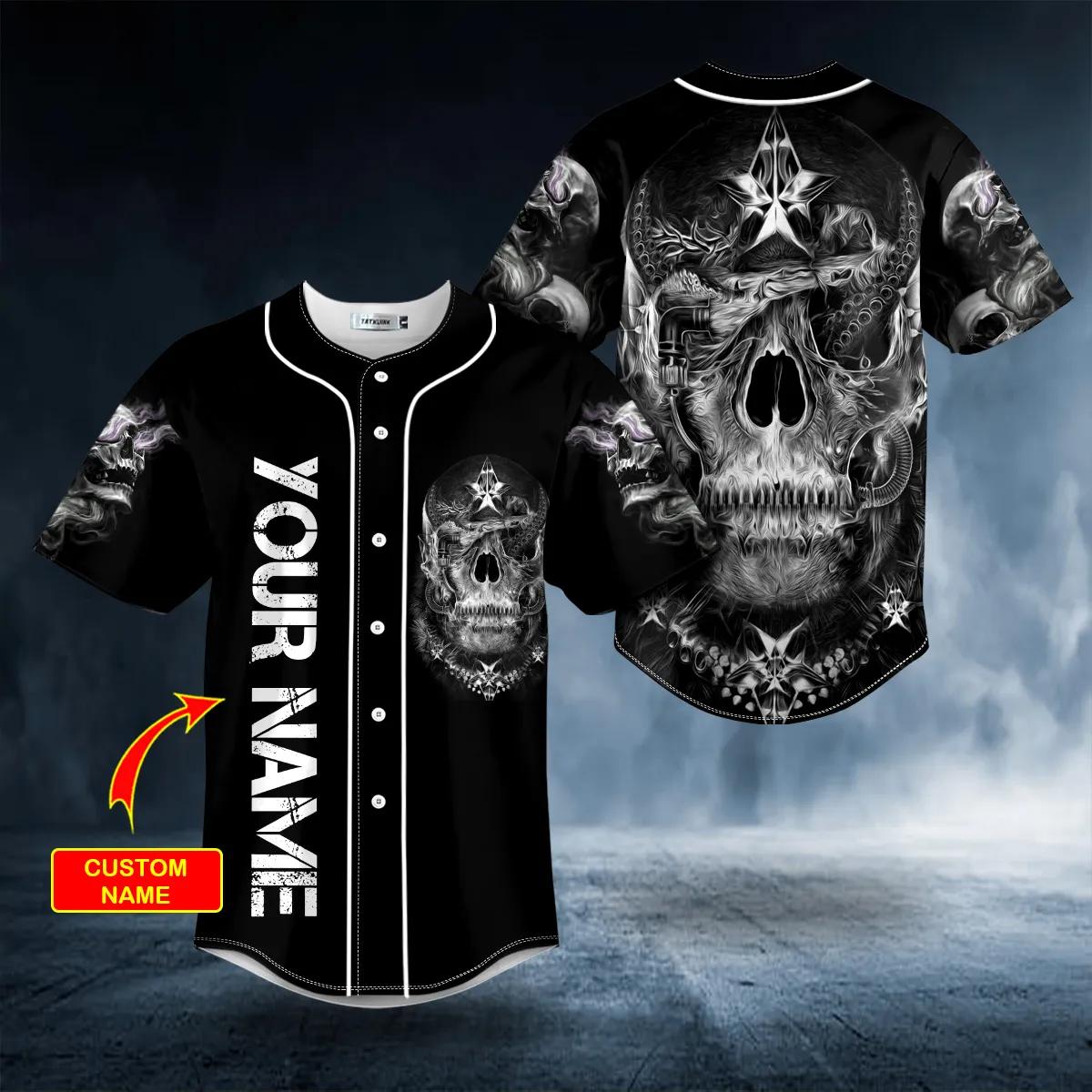 Black White Dragon Fire Skull Custom Baseball Jersey