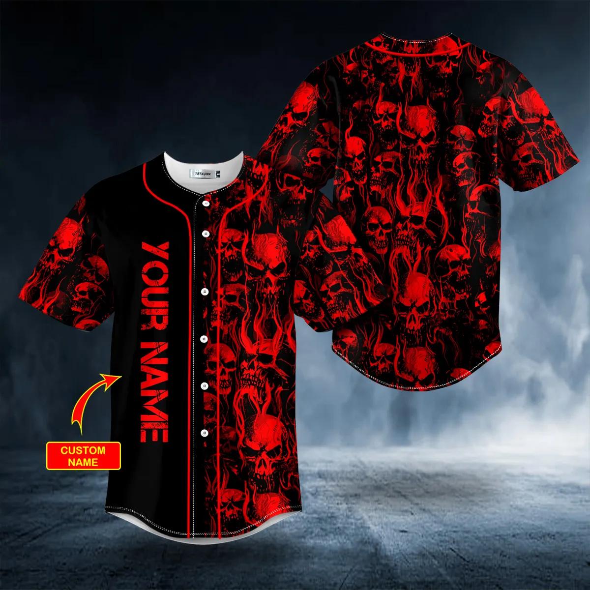 Blood Fire Skull Custom Baseball Jersey