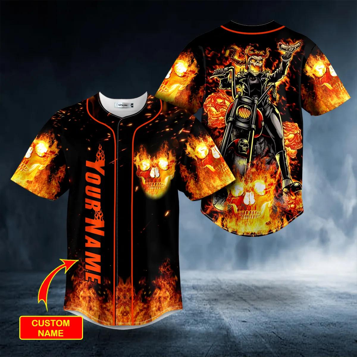 Ghost Biker Fire Skull Custom Baseball Jersey