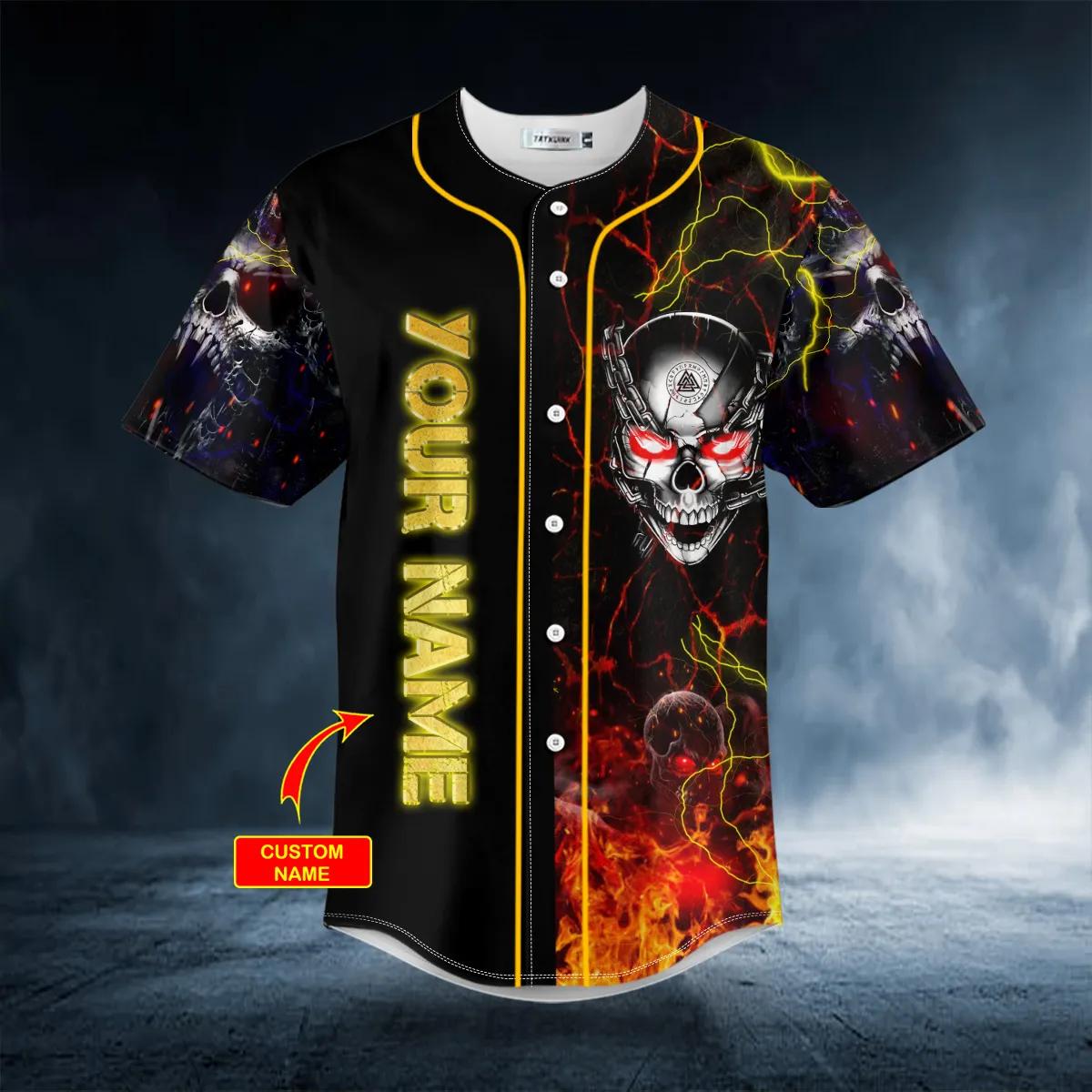 Ghost Fire Super Head Skull Custom Name All Over Print Baseball