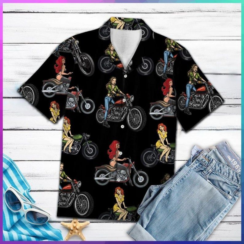 Girl Motorbike Multicolor Best Design Hawaiian Shirt