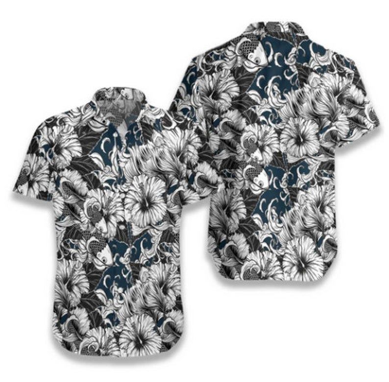 Hibiscus Flower Gray Nice Design Hawaiian Shirt