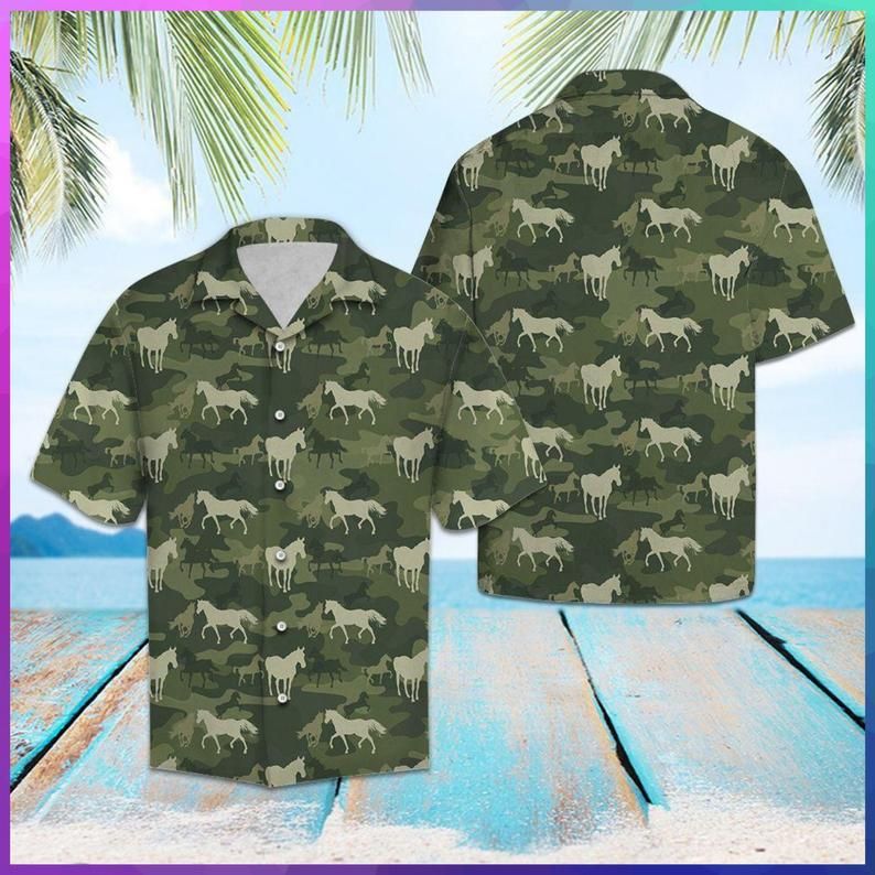 Horse Camo Green Nice Design Hawaiian Shirt 1 Horse Camo Green Nice Design Hawaiian Shirt