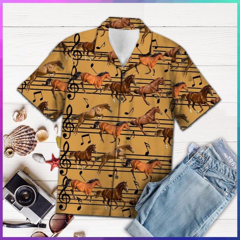 Horse Love Music Brown Unique Design Hawaiian Shirt 1 Horse Love Music Brown Unique Design Hawaiian Shirt