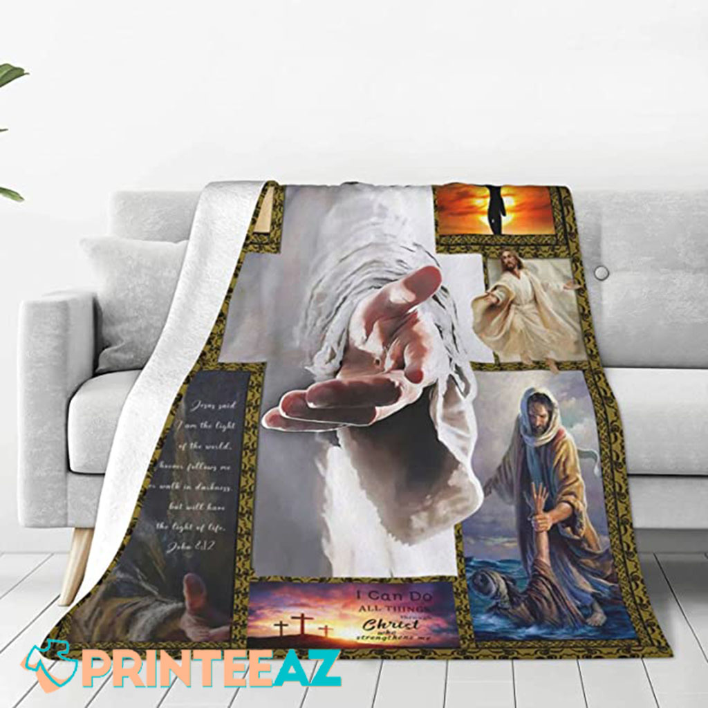 I Can Do All Things Through Christ Fleece Throw Quilt Blanket With Jesus Hands - PrinteeAZ