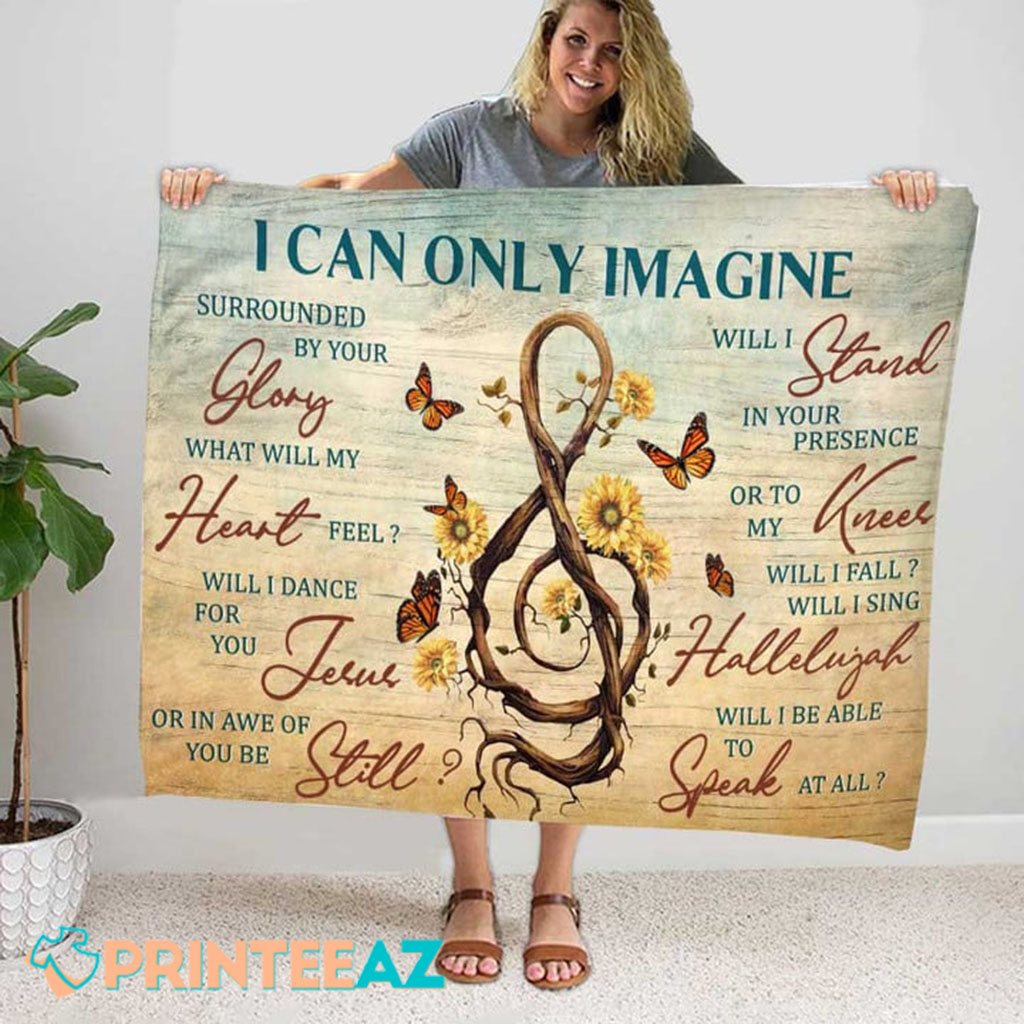 I Can Only Imagine Sol Key Fleece Throw Quilt Blanket With Sunflower And Butterfly - PrinteeAZ