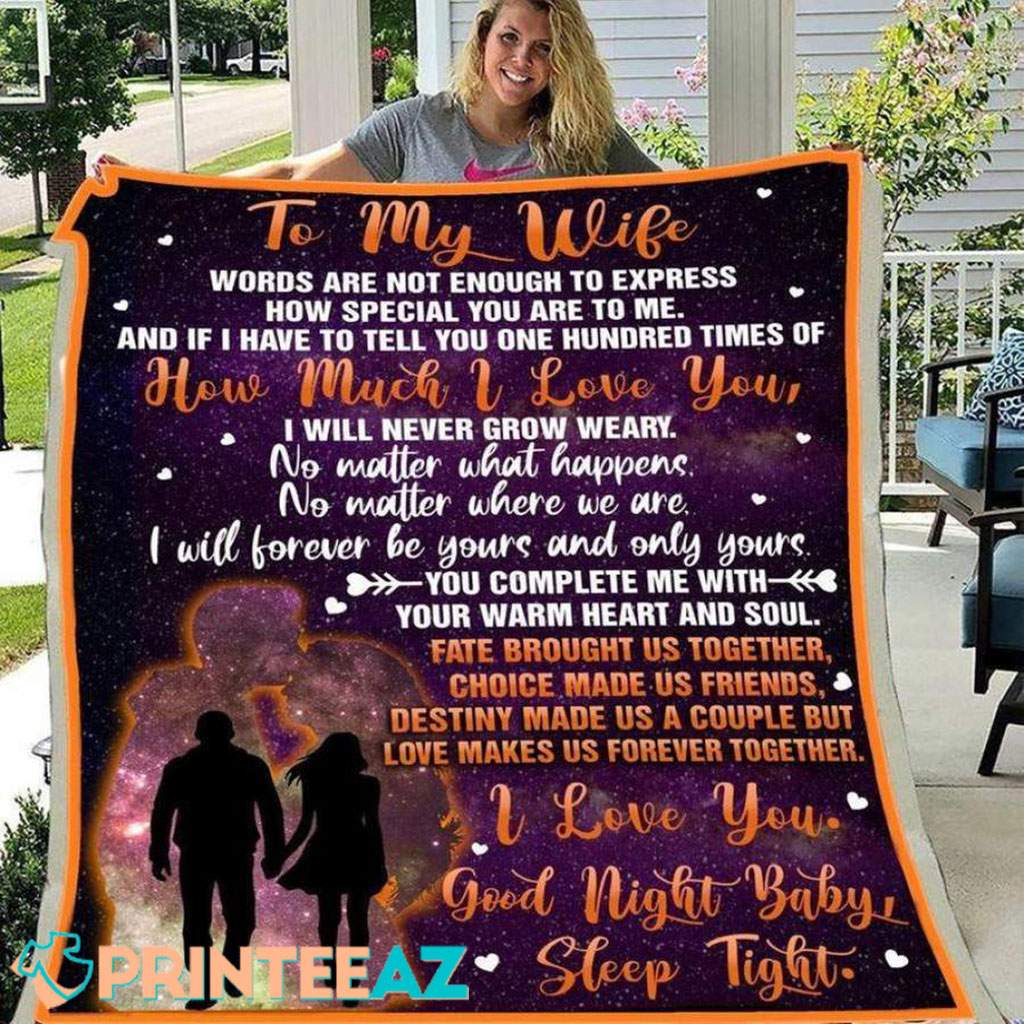 I To My Wife Your Warm Heart And Soul Valentine Fleece Throw Quilt Blanket Orange With Galaxy And Hearts - PrinteeAZ