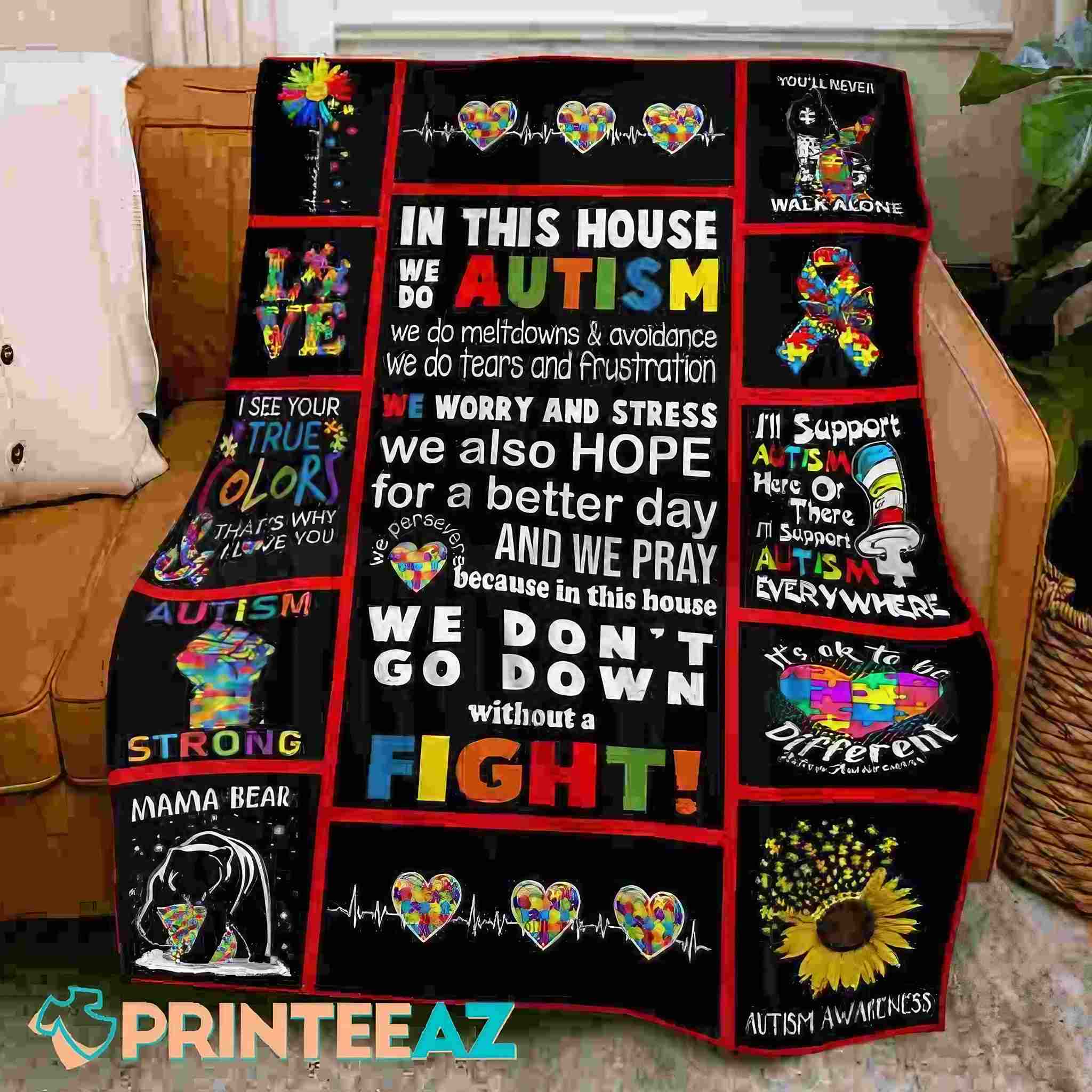 I Will Support Autism Here Or There Awareness Fleece Throw Quilt Blanket With Heart - PrinteeAZ