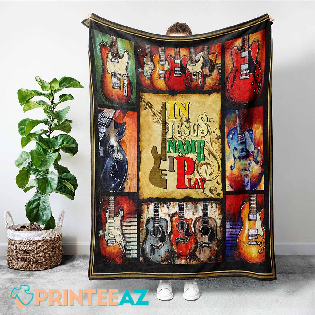 In Jesus Name I Play Fleece Throw Quilt Blanket With Guitar - PrinteeAZ