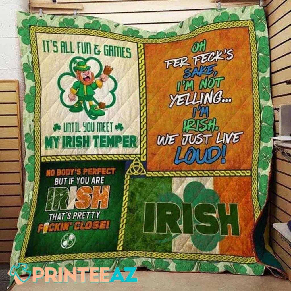 Irish And Leprechaun St Patrick_s Day Fleece Throw Quilt Blanket With Shamrock - PrinteeAZ