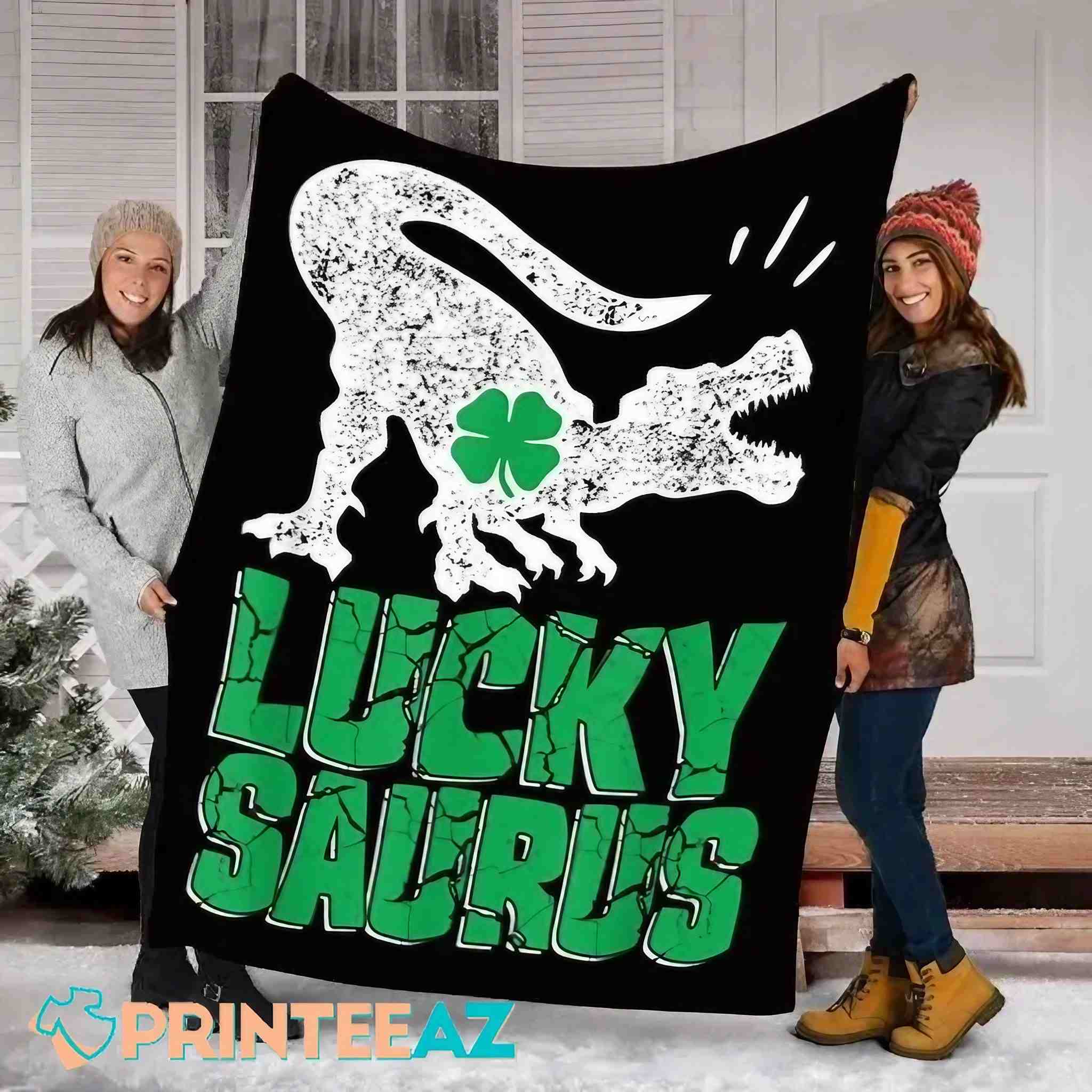 Irish Dinosaur St Patrick_s Day Fleece Throw Quilt Blanket - PrinteeAZ