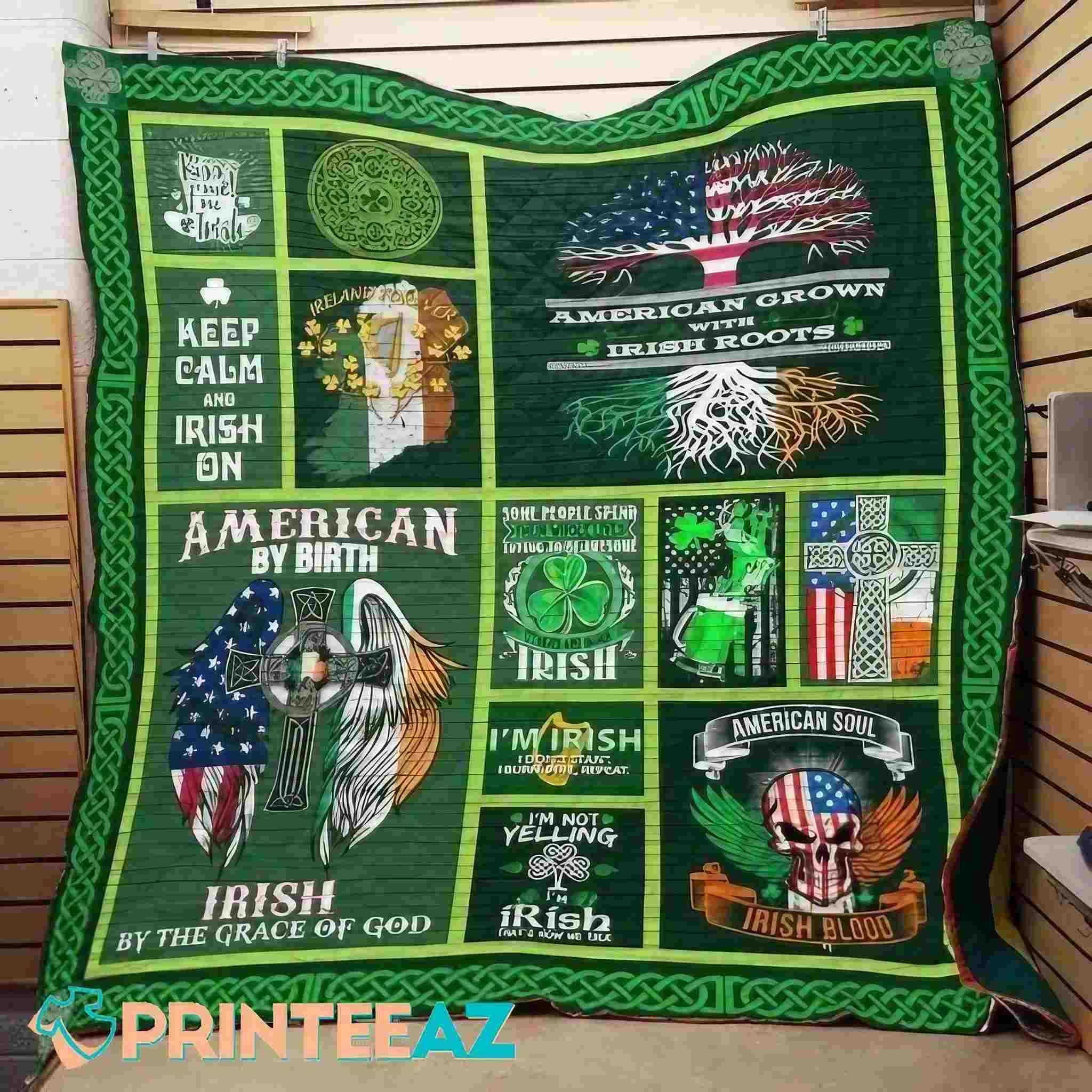 Irish Flag St Patrick_s Day Fleece Throw Quilt Blanket With Skull And Cross - PrinteeAZ