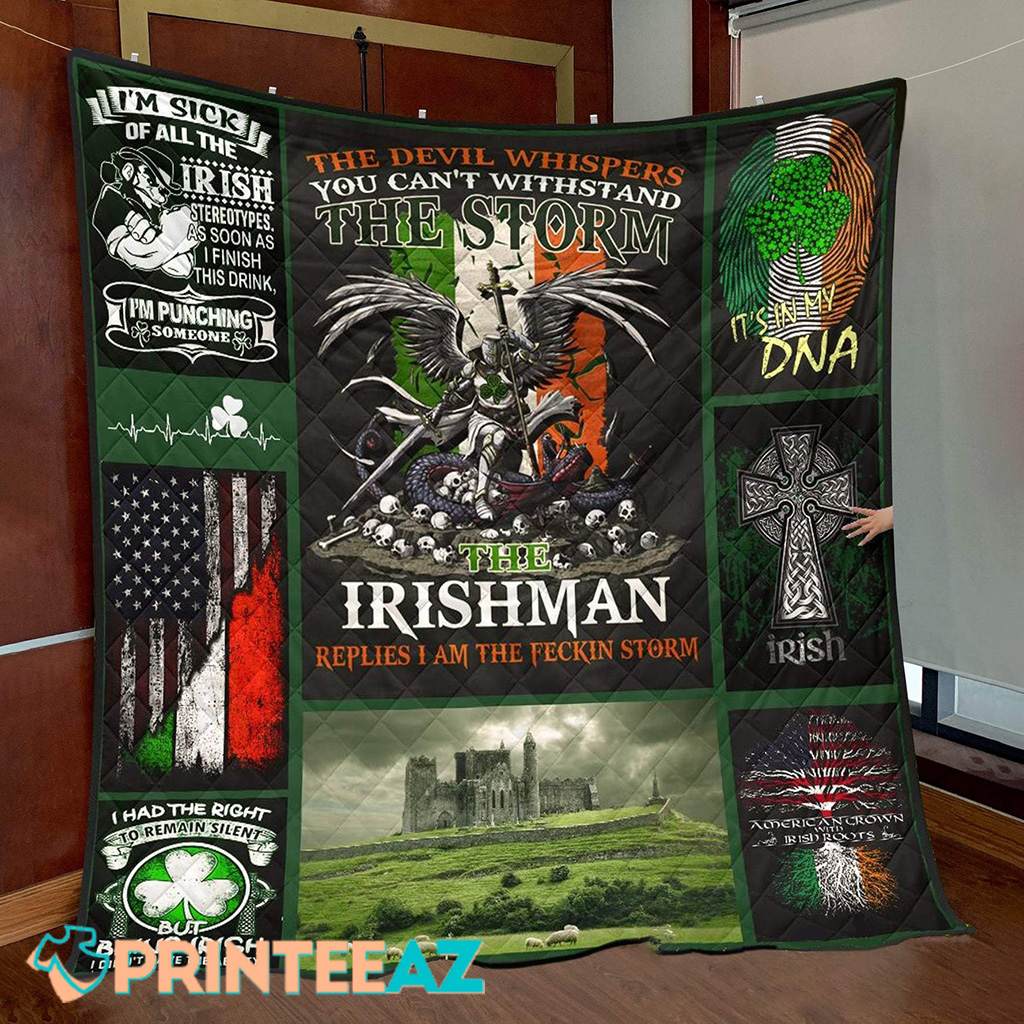 Irish Man Devil Whisper Proud To Be Irish St Patrick_s Day Fleece Throw Quilt Blanket With Black American Gift - PrinteeAZ