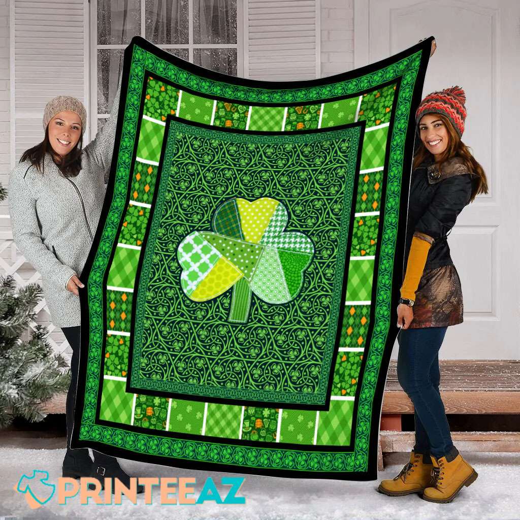 Irish Patchwork Shamrock St Patrick_s Day Fleece Throw Quilt Blanket With Green - PrinteeAZ