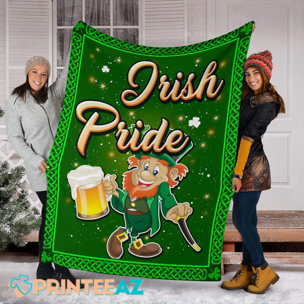 Irish Pride St Patrick_s Day Fleece Throw Quilt Blanket Holding Cup Of Beer With Green - PrinteeAZ