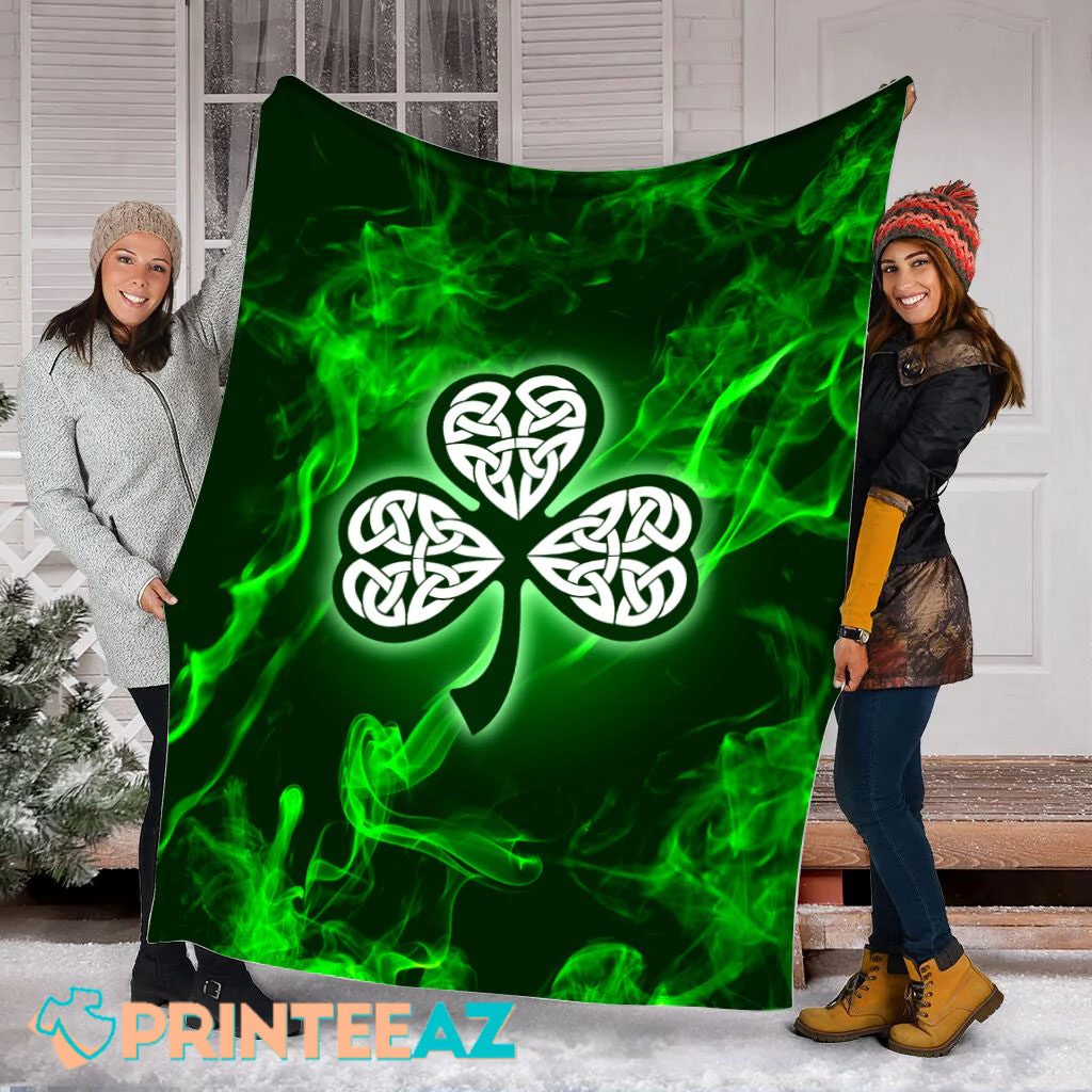 Irish Shamrock Smoke St Patrick_s Day Fleece Throw Quilt Blanket With Black And Green - PrinteeAZ