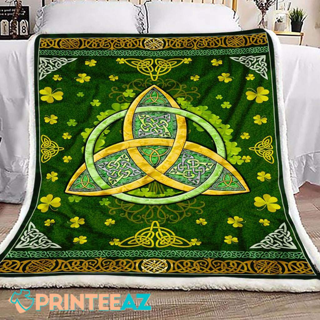 Irish Shamrock With Celtic St Patrick_s Day Fleece Throw Quilt Blanket With Green - PrinteeAZ