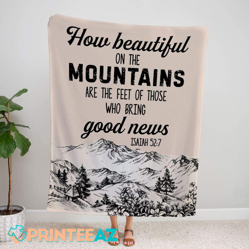 Isaiah 5 27 Bible Verse Fleece Throw Quilt Blanket With Mountain View And Black Text - PrinteeAZ