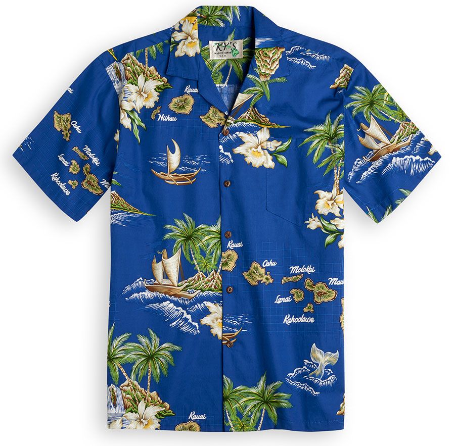 Island Outrigger Blue High Quality Hawaiian Shirt