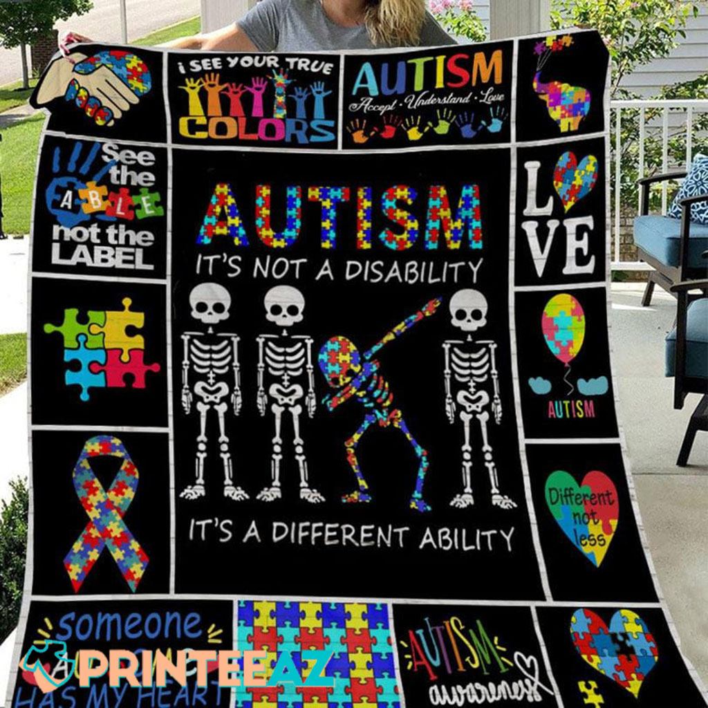 It_s A Different Ability Autism Awareness Fleece Throw Quilt Blanket With Skeletons - PrinteeAZ