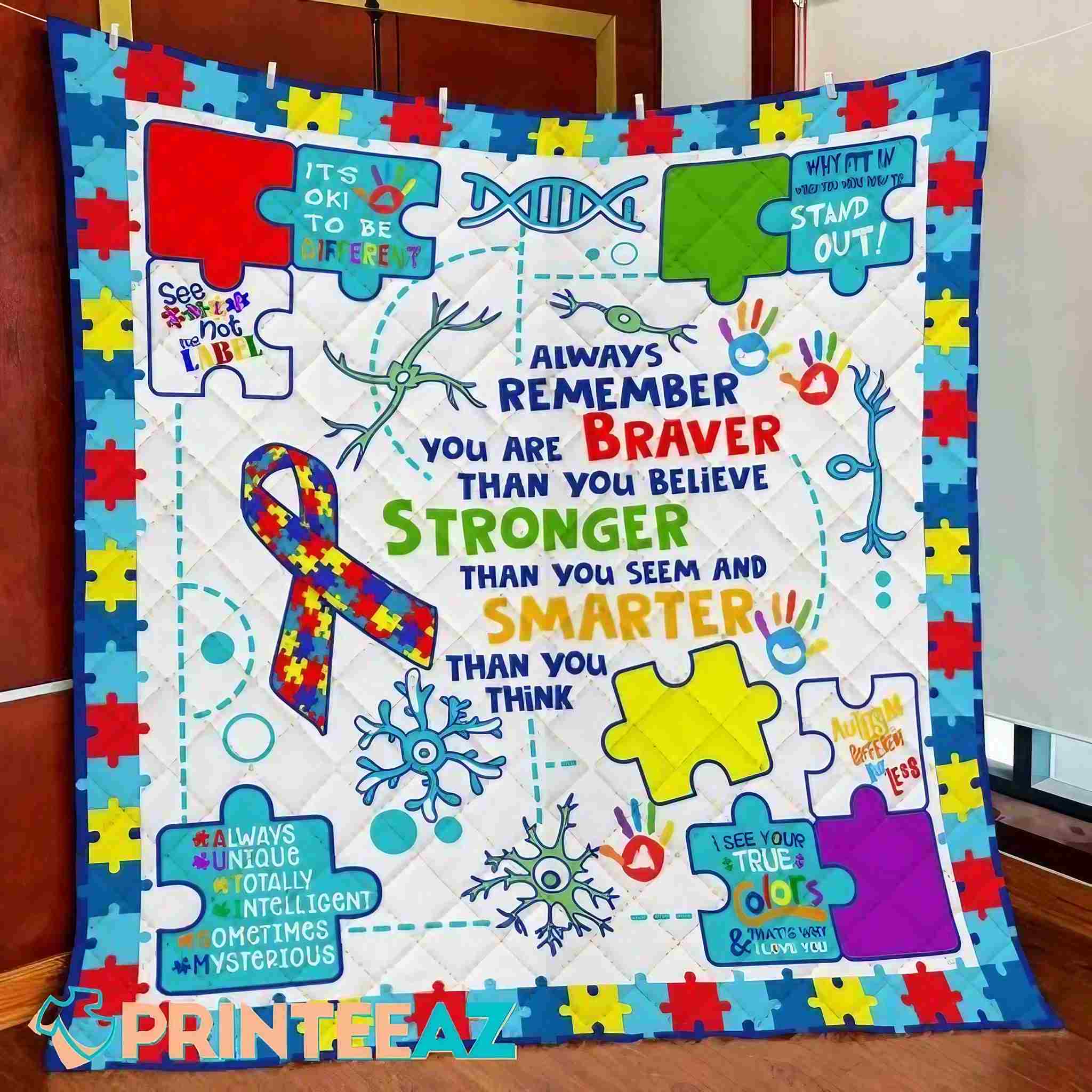 It’s Ok To Be Different Autism Awareness Fleece Throw Quilt Blanket With Puzzle Pieces - PrinteeAZ