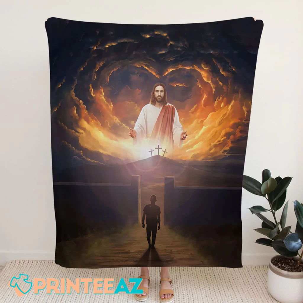 Jesus Come Back And Open Arms Fleece Throw Quilt Blanket - PrinteeAZ