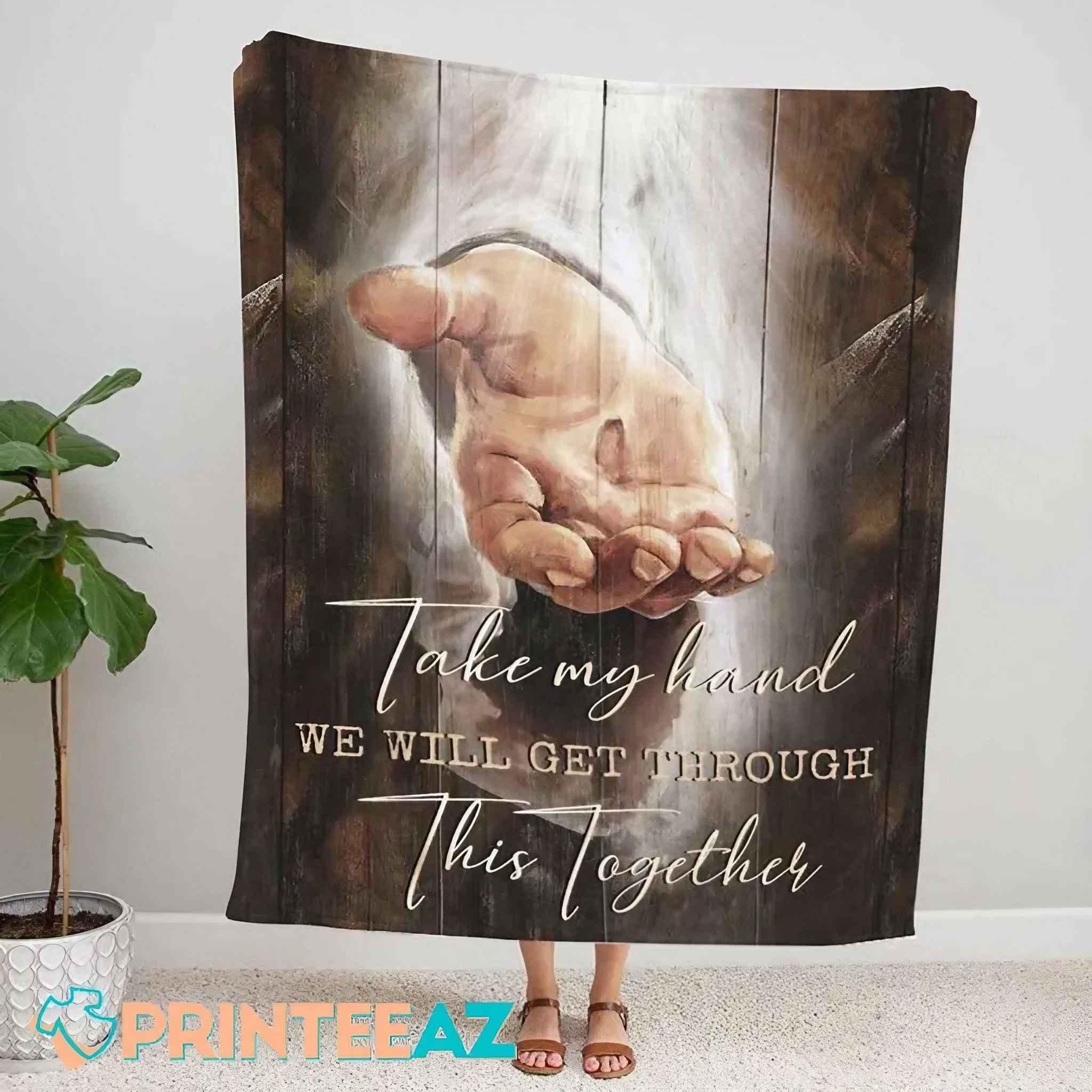 Jesus Holding My Hand Fleece Throw Quilt Blanket With Hand Of God - PrinteeAZ