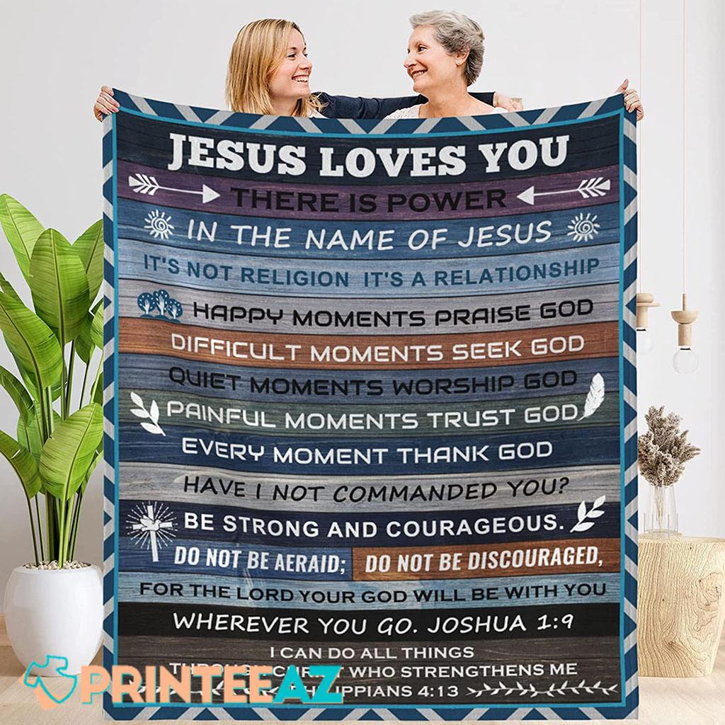 Jesus Loves You Quote And Bible Verse Fleece Throw Quilt Blanket With Cross And Vintage Background - PrinteeAZ