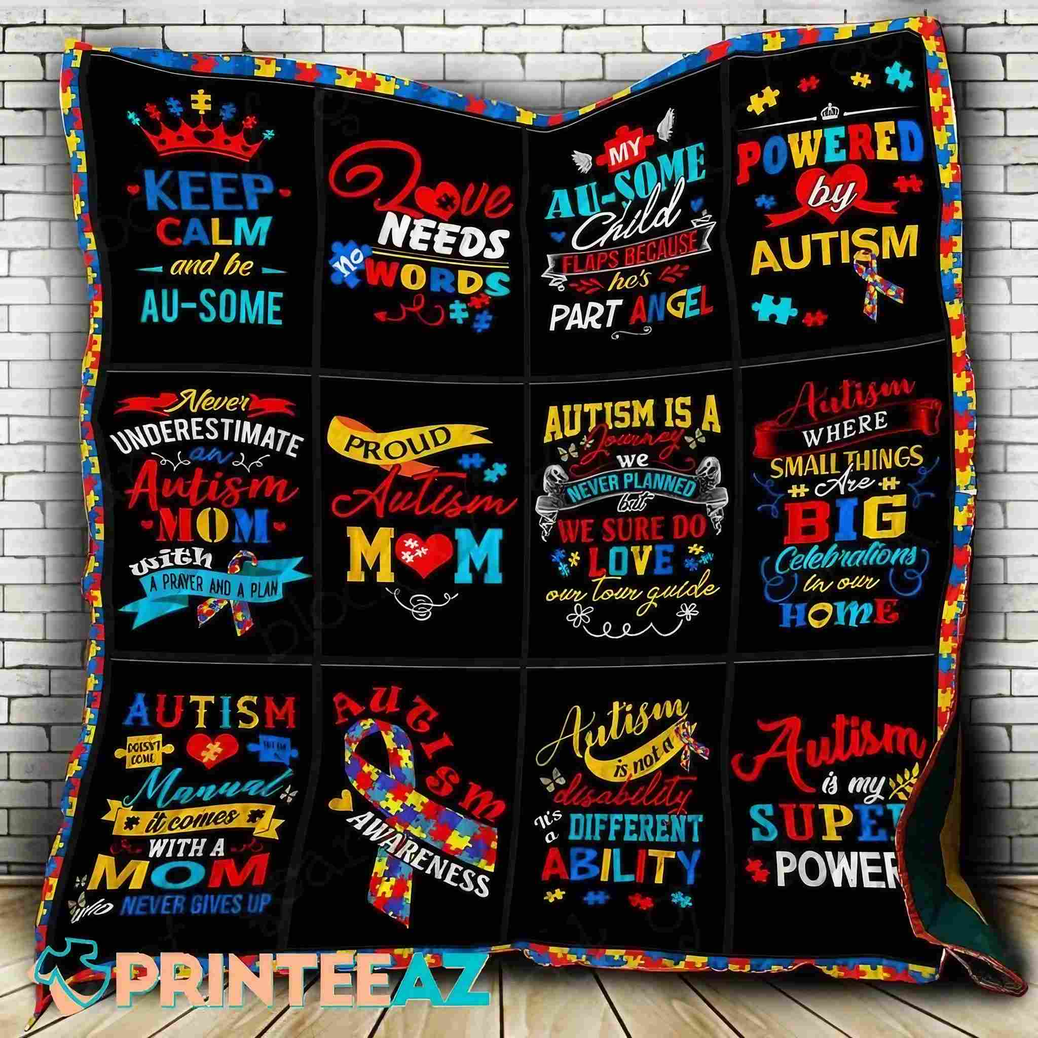 Keep Calm And To Be Different Autism Awareness Fleece Throw Quilt Blanket With Ribbon - PrinteeAZ