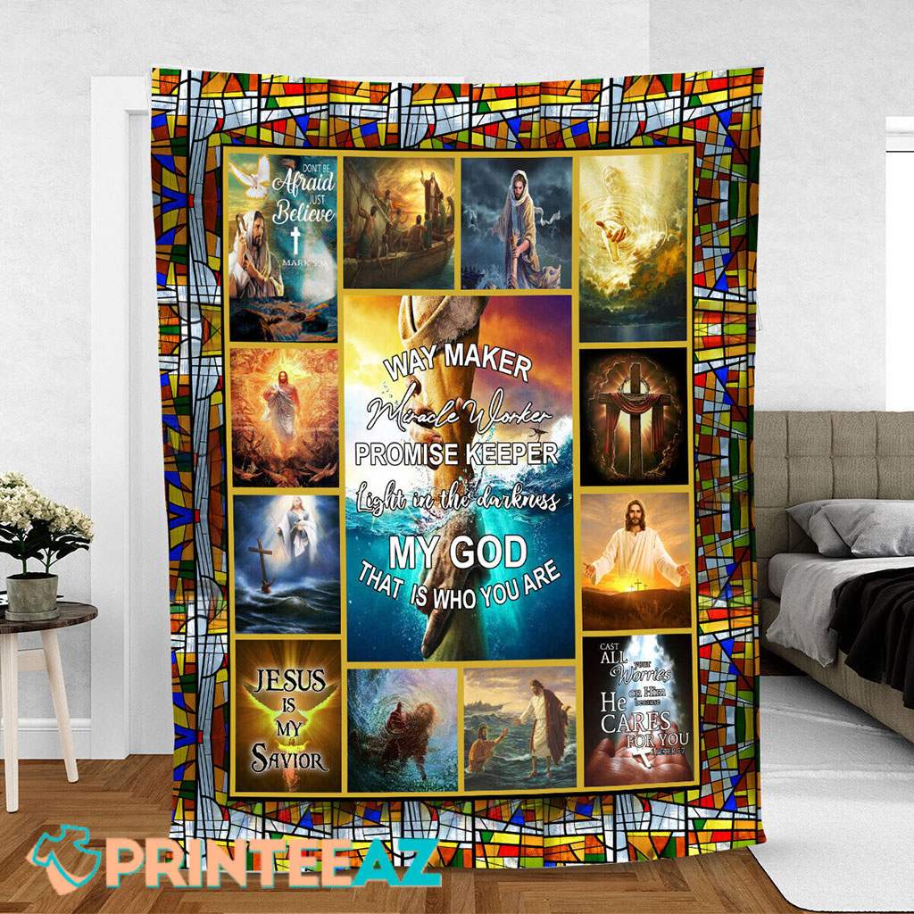 Keeper Light In The Darkness Fleece Throw Quilt Blanket With Jesus Give Me Your Hands - PrinteeAZ