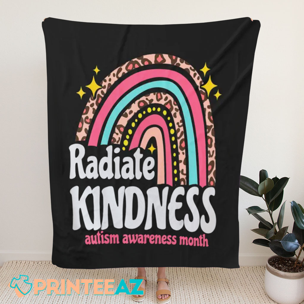 Leopard Rainbow Radiate Kindness Autism Awareness Fleece Throw Quilt Blanket - PrinteeAZ