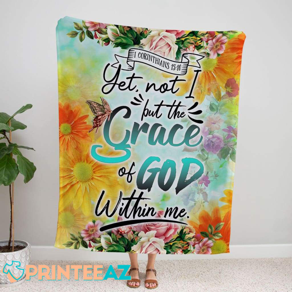 Let Not But The Grace Of God Within Me Fleece Throw Quilt Blanket Blue With FLower, Sunflower - PrinteeAZ