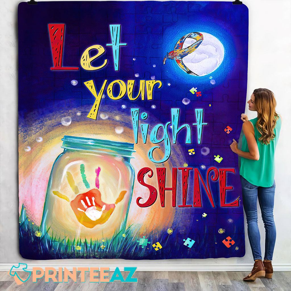 Let Your Light Shine Autism Awareness Fleece Throw Quilt Blanket With Ribbon - PrinteeAZ