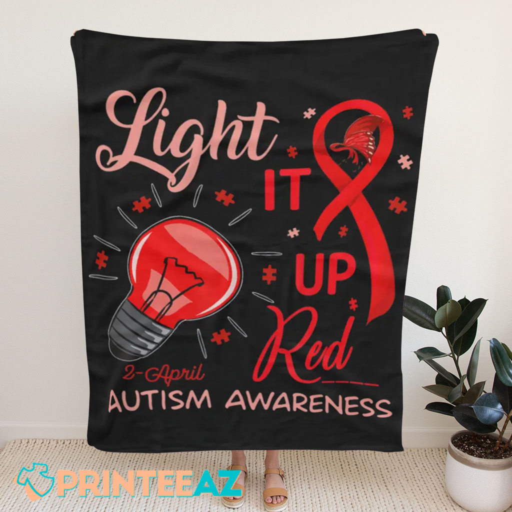 Light It Up Red Autism Awareness Fleece Throw Quilt Blanket - PrinteeAZ