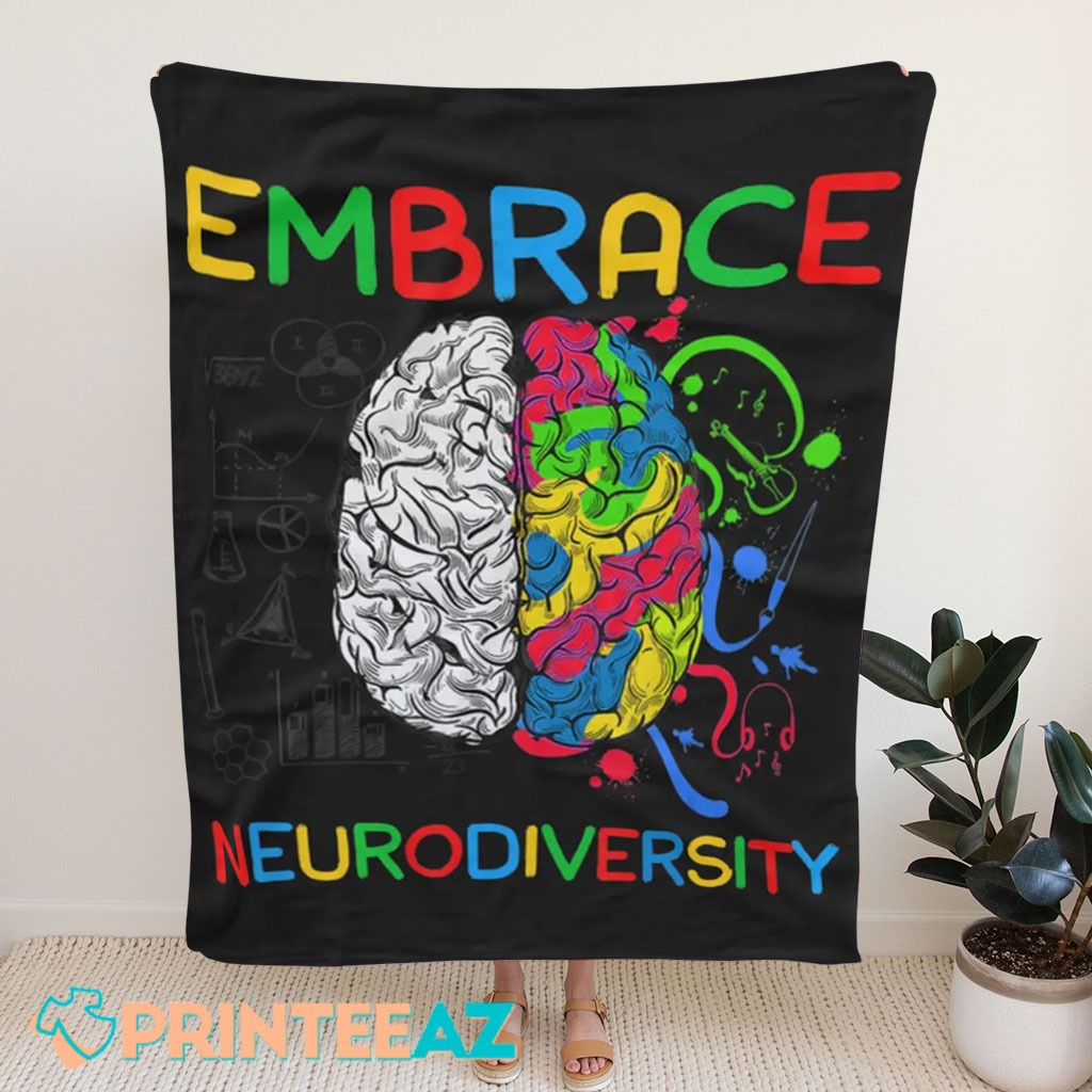 Neurodiversity Embrace Autism Awareness Fleece Throw Quilt Blanket With Brain - PrinteeAZ