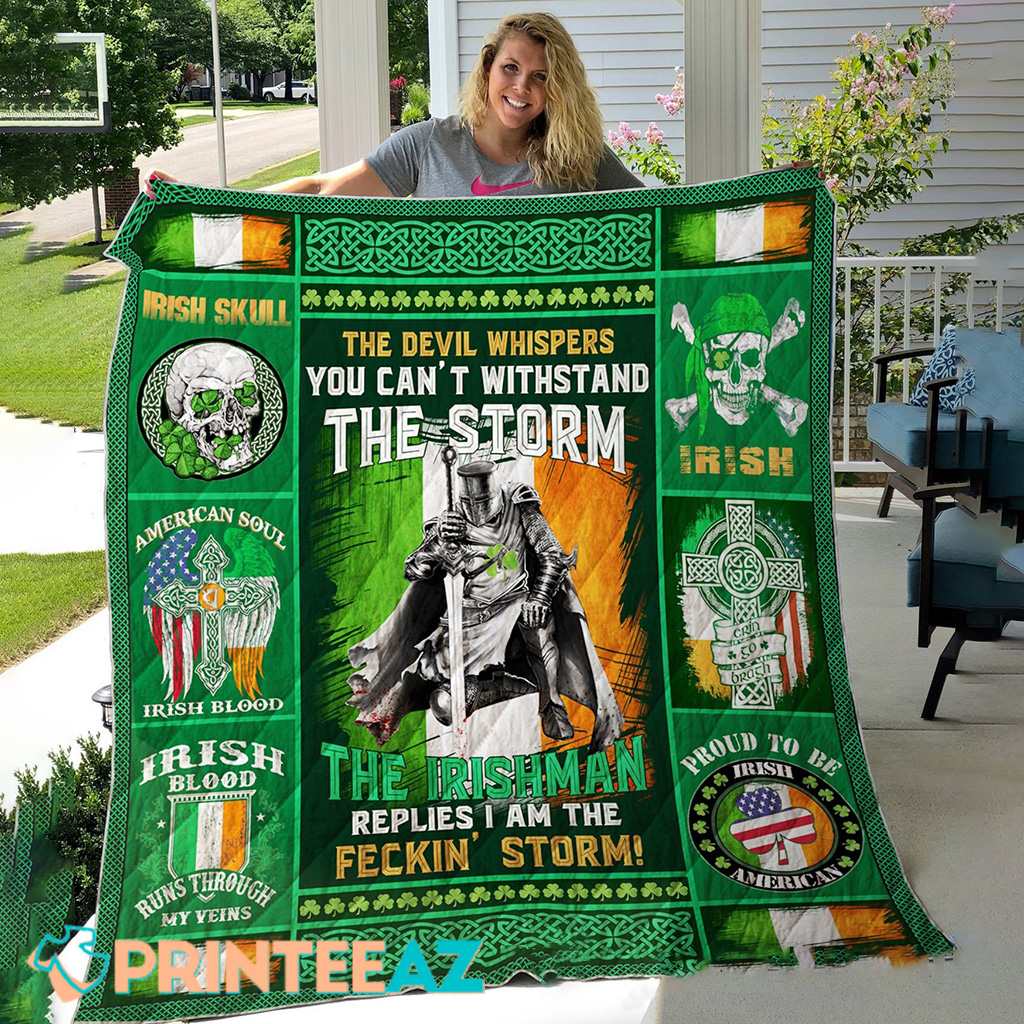 Proud To Be Irish St Patrick_s Day Fleece Throw Quilt Blanket Green With Black American Gift - PrinteeAZ