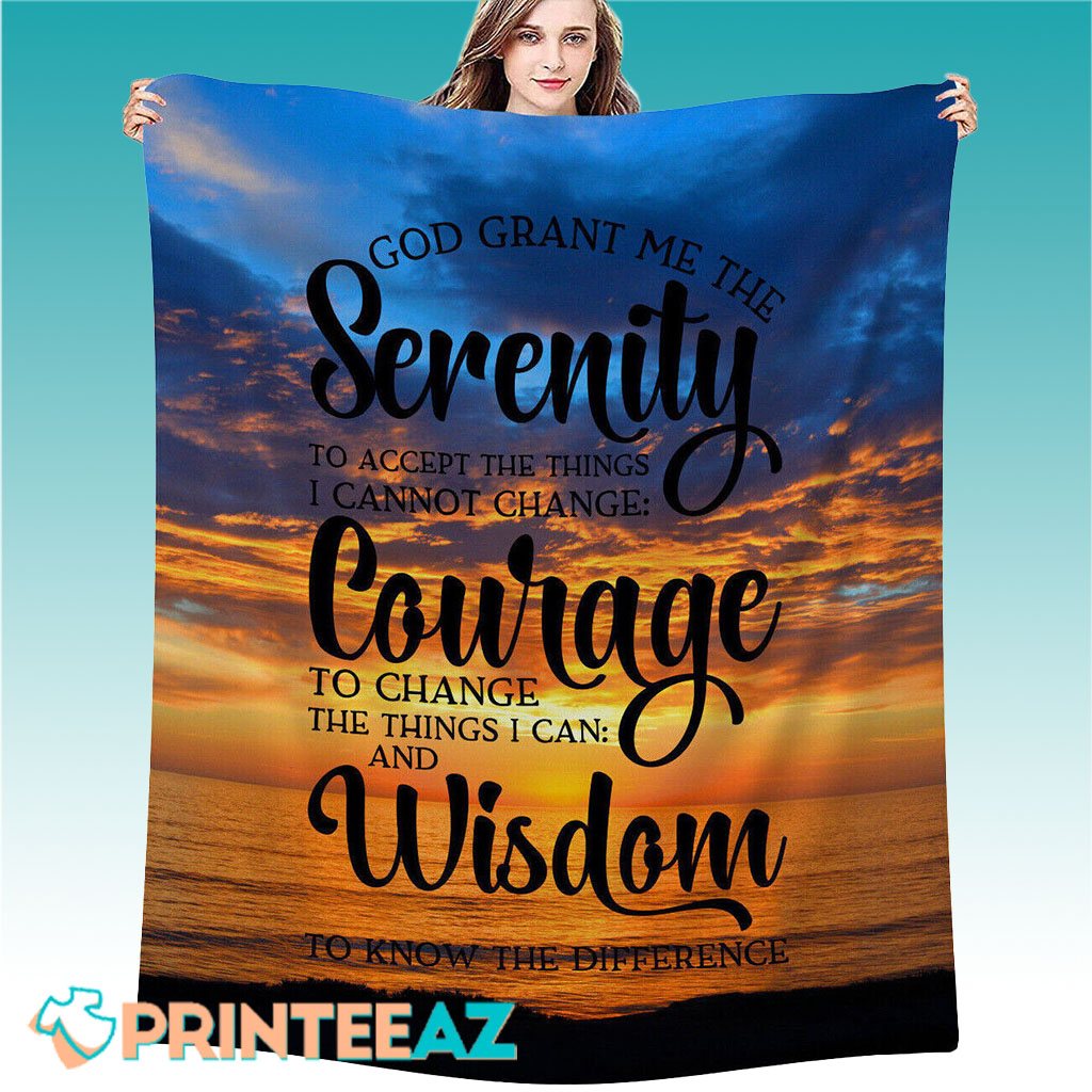 Quote About God Fleece Throw Quilt Blanket With Black Text And Sunset Background - PrinteeAZ