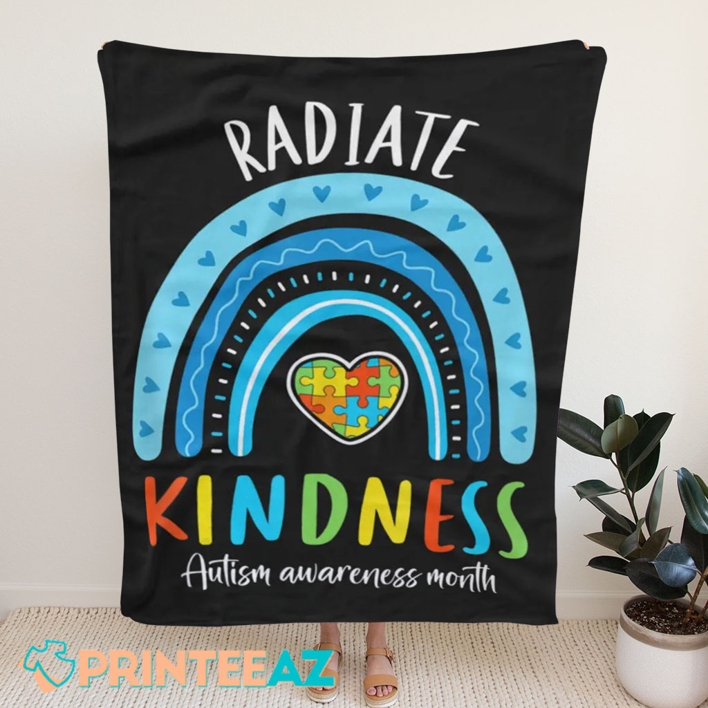 Radiate Kindness Autism Awareness Fleece Throw Quilt Blanket With Rainbow - PrinteeAZ