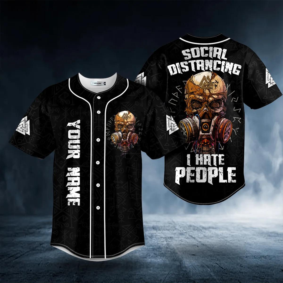 Social Distancing Valknut Viking Gas Mask Skull Custom Baseball Jersey