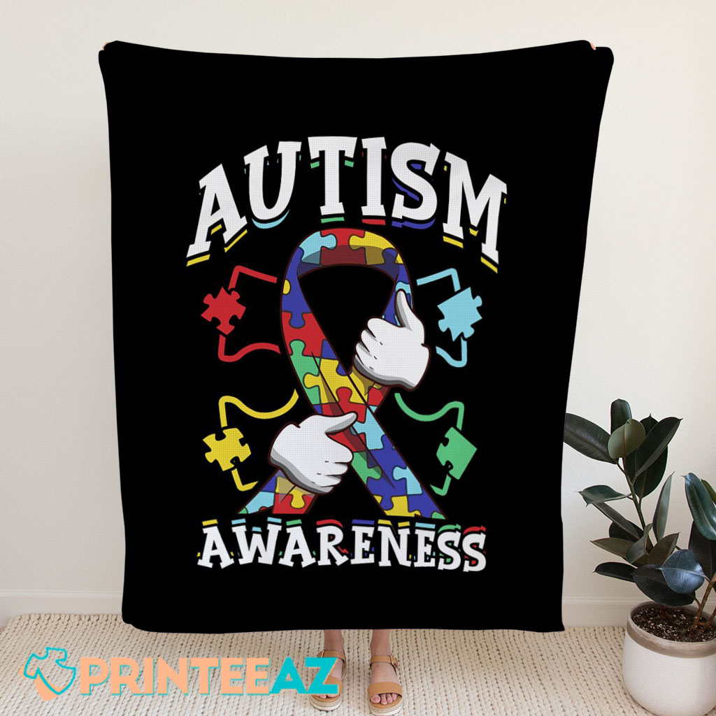 Supporter Autism Awareness Fleece Throw Quilt Blanket With Ribbons - PrinteeAZ