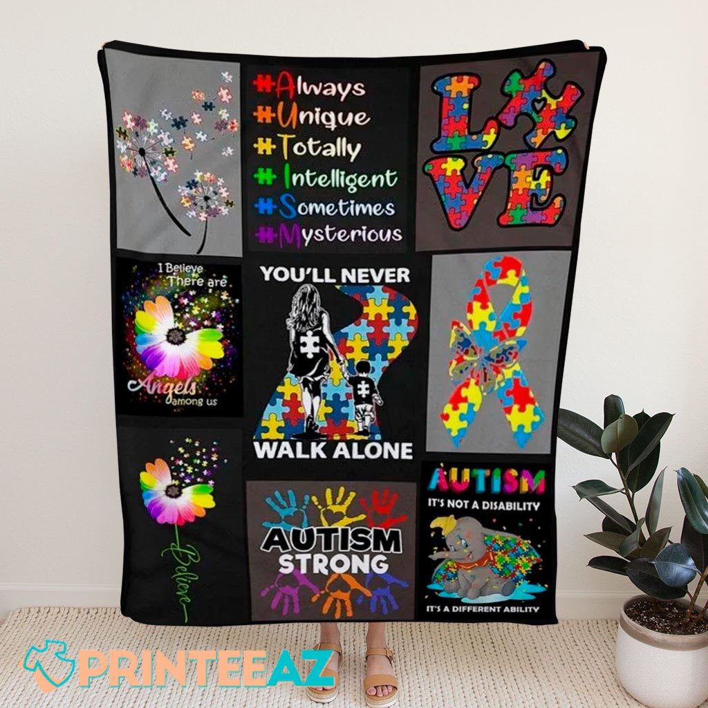 Supporting Autism Awareness Fleece Throw Quilt Blanket With Dandelion Puzzles - PrinteeAZ