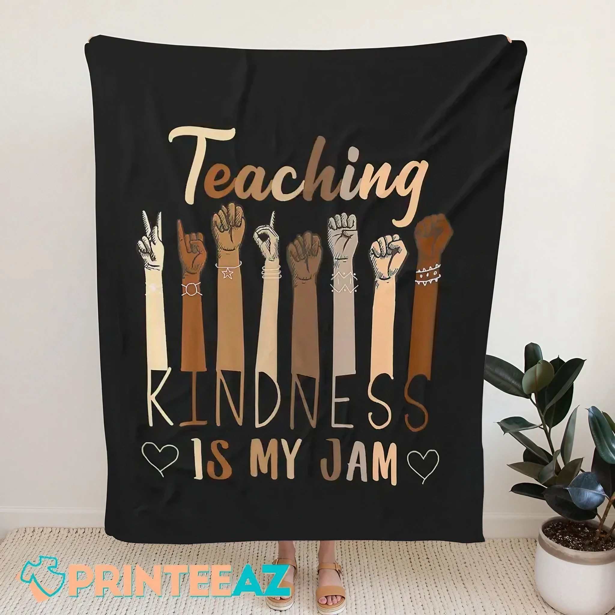 Teaching Kindness Is My Jam Autism Awareness Fleece Throw Quilt Blanket - PrinteeAZ