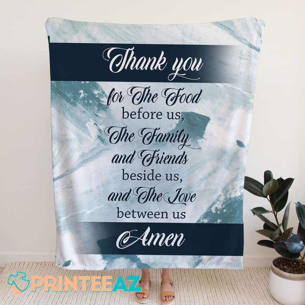 Thank You For The Food Before Us The Family And Friend Fleece Throw Quilt Blanket Blue - PrinteeAZ