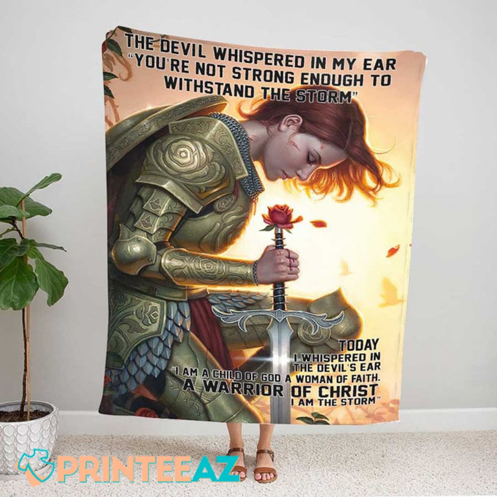 The Devil Whispered In My Ear Fleece Throw Quilt Blanket With Female Warrior And Knight Of God - PrinteeAZ