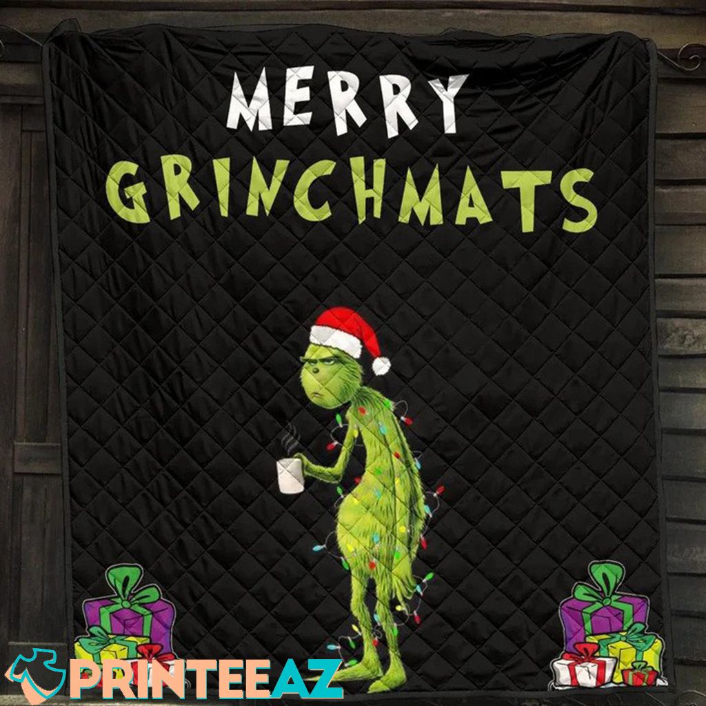 The Grinch Blanket Merry Grinchmats Drinks Coffee With Lights - PrinteeAZ