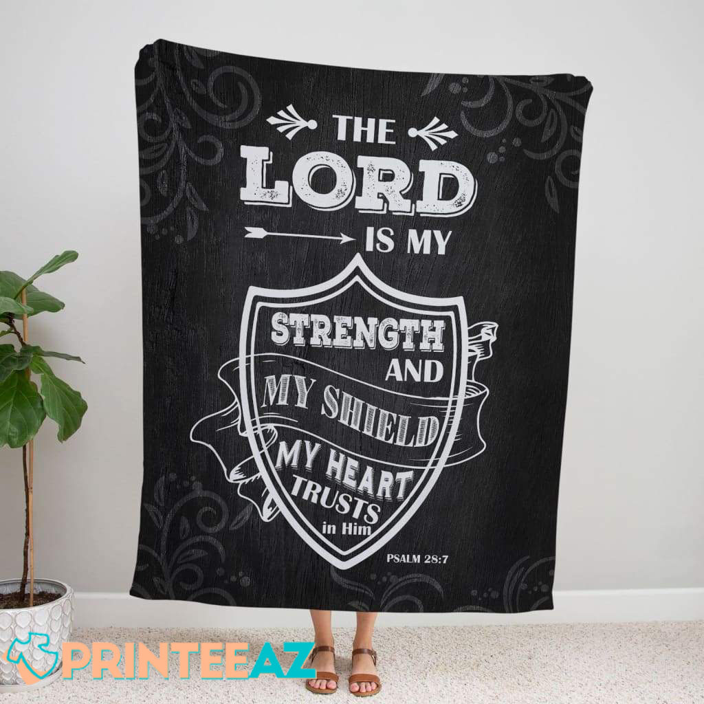 The Lord Is My Strength Bible Verse Fleece Throw Quilt Blanket With White Text - PrinteeAZ