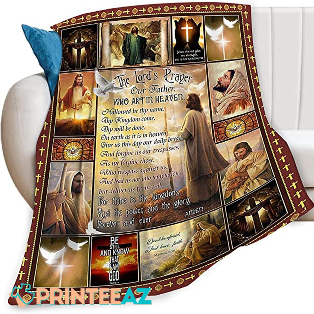 The Lord_s Prayer Our Father Who Art In Heaven Fleece Throw Quilt Blanket With Jesus And Cross - PrinteeAZ