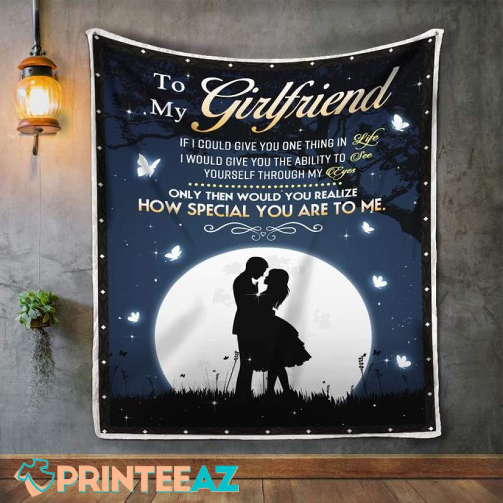 To My Girlfriend How Special You Are To Me Valentine Fleece Throw Quilt Blanket Black With The Moon, Butterfly - PrinteeAZ